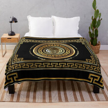 Fleece Throw Blanket Greek Key Meander Black Gold Large for Sofa Couch Kids 60 x 50 Inches