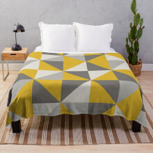 Fleece Throw Blanket Retro Triangle Design in Yellow and Grey for Sofa Couch Kids 60 x 50 Inches