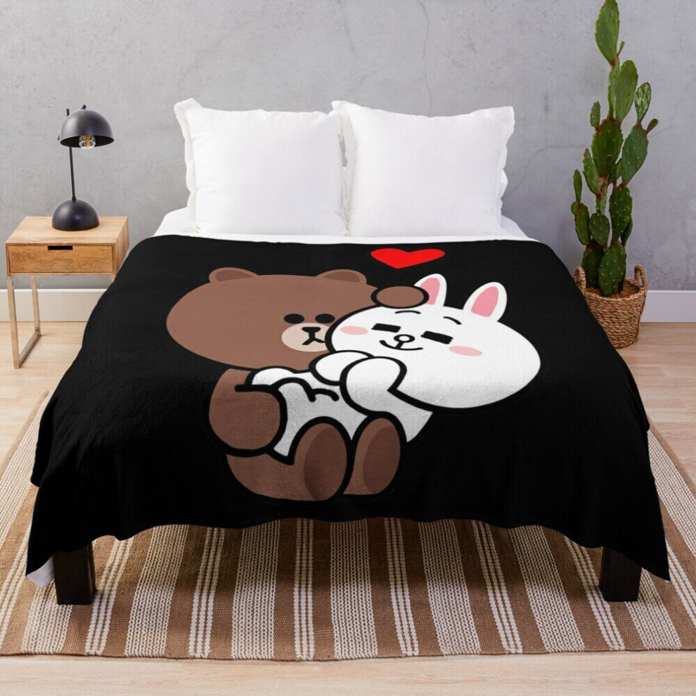 Fleece Throw Blanket Brown bear cony bunny rabbit love me tender for Sofa Couch Kids 60 x 50 Inches