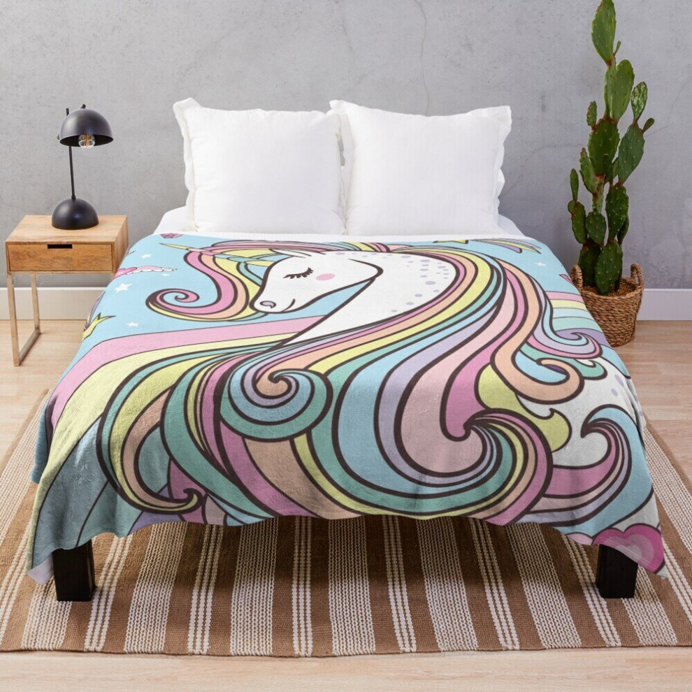 Fleece Throw Blanket Unicorn  for Sofa Couch Kids 60 x 50 Inches