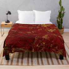 Fleece Throw Blanket Aurelia- Red and Gold Metallic for Sofa Couch Kids 60 x 50 Inches