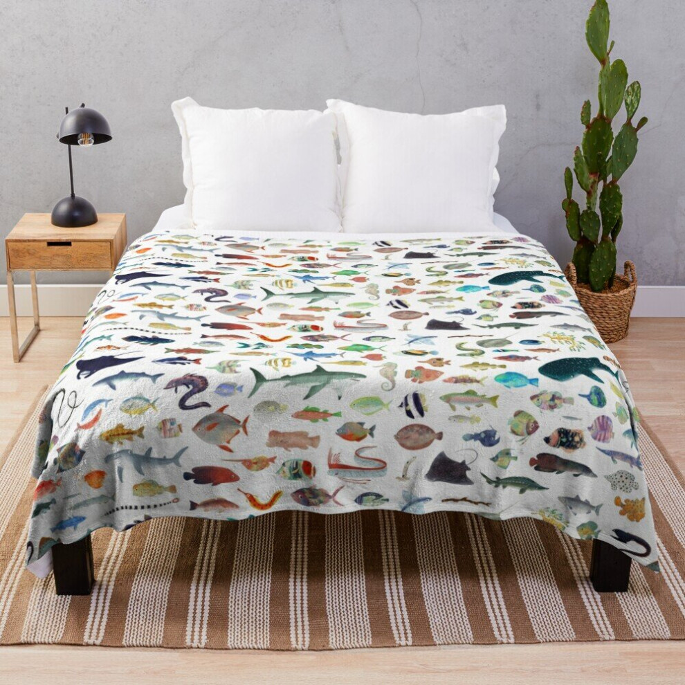 Fleece Throw Blanket One Hundred Fish for Sofa Couch Kids 60 x 50 Inches