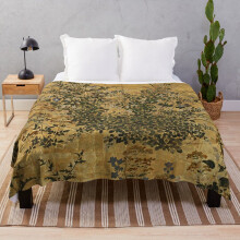 Fleece Throw Blanket Vintage Japanese Floral Gold Leaf Screen With Morning Glory for Sofa Couch Kids 60 x 50 Inches