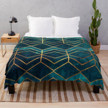 Fleece Throw Blanket Deep Teal and Gold Arrows Pattern for Sofa Couch Kids 60 x 50 Inches