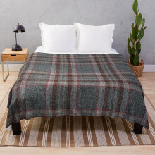 Fleece Throw Blanket Grey and Red Tartan for Sofa Couch Kids 60 x 50 Inches