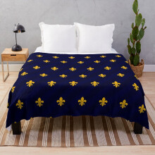 Fleece Throw Blanket Fleur de Lys Gold Blue for Sofa Couch Kids 60 x 50 Inches
