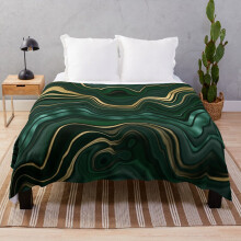 Fleece Throw Blanket Emerald Green and Gold Malachite Pattern for Sofa Couch Kids 60 x 50 Inches