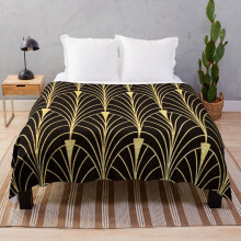 Fleece Throw Blanket Sophisticated Glitzy (Faux) Gold Art Deco Pattern for Sofa Couch Kids 60 x 50 Inches