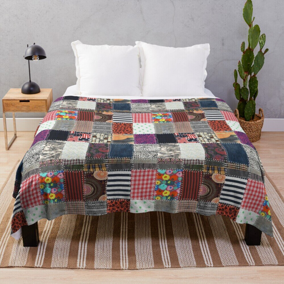 Fleece Throw Blanket Patchwork Fabrics for Sofa Couch Kids 60 x 50 Inches