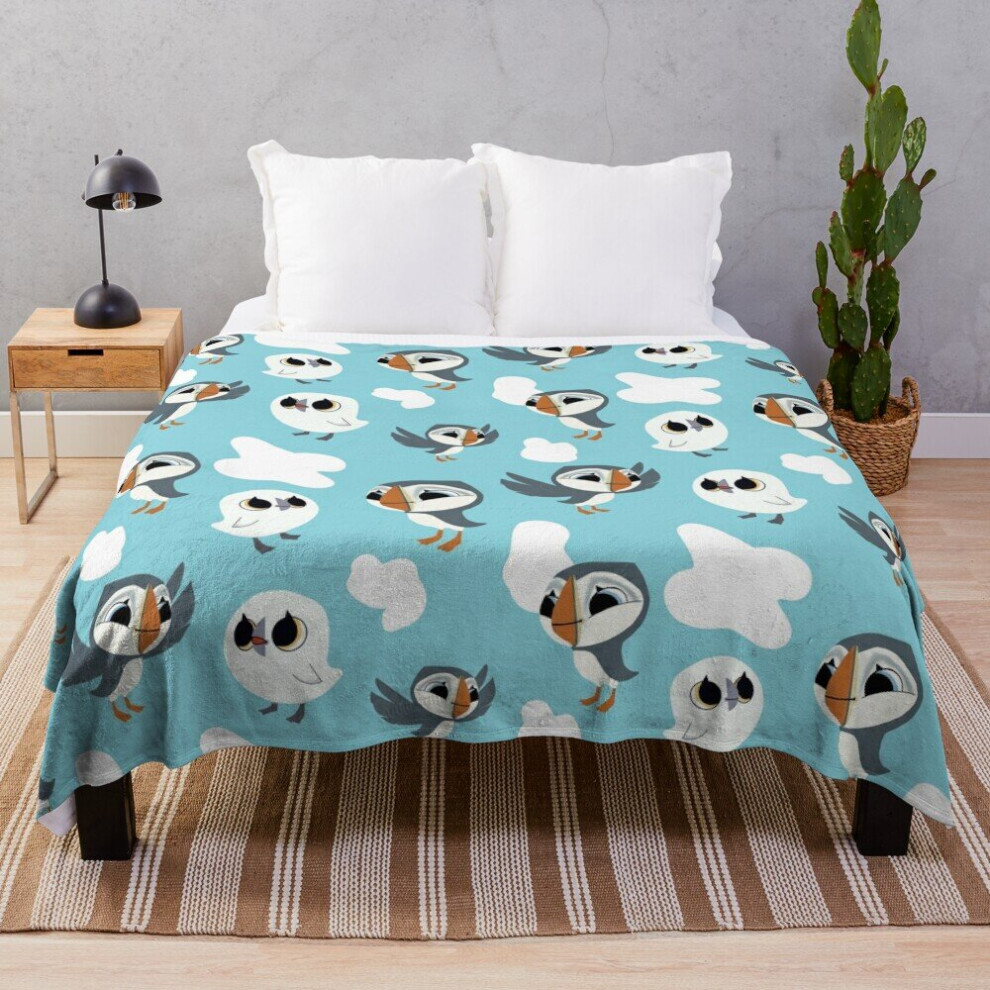 Fleece Throw Blanket Puffin repeated pattern for Sofa Couch Kids 60 x 50 Inches