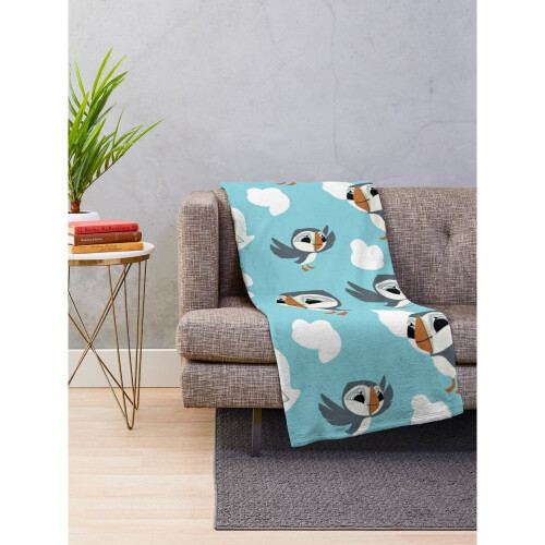 Fleece Throw Blanket Puffin repeated pattern for Sofa Couch Kids 60 x 50 Inches 1