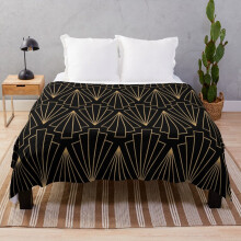 Fleece Throw Blanket Gold and Black Art Deco Pattern for Sofa Couch Kids 60 x 50 Inches