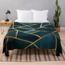 Fleece Throw Blanket Midnight Green Gold Stone Geometric for Sofa Couch Kids 60 x 50 Inches