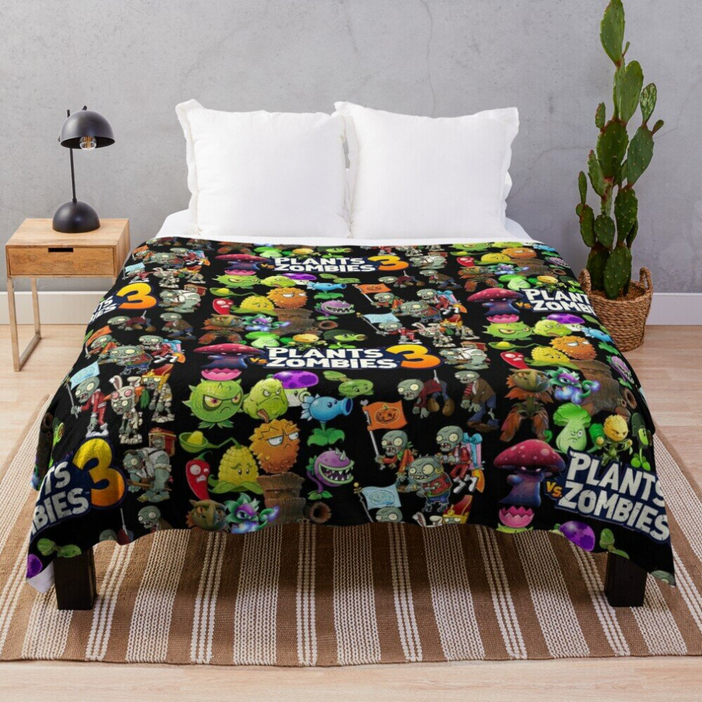 Fleece Throw Blanket Plants vs. Zombies 3s, Video game, battle for the neighborhood. kids backpack for Sofa Couch Kids 60 x 50 Inches