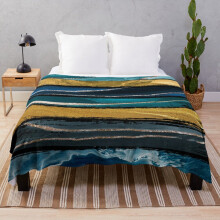 Fleece Throw Blanket Abstract Teal and Gold Brushstroke for Sofa Couch Kids 60 x 50 Inches