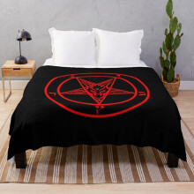 Cozy Fleece Throw Blanket with Inverted Pentagram & Baphomet Goat - 60x50 in, Sofa/Couch, Kid-Friendly - ObFG-RedBSBlat1-352978311.9151