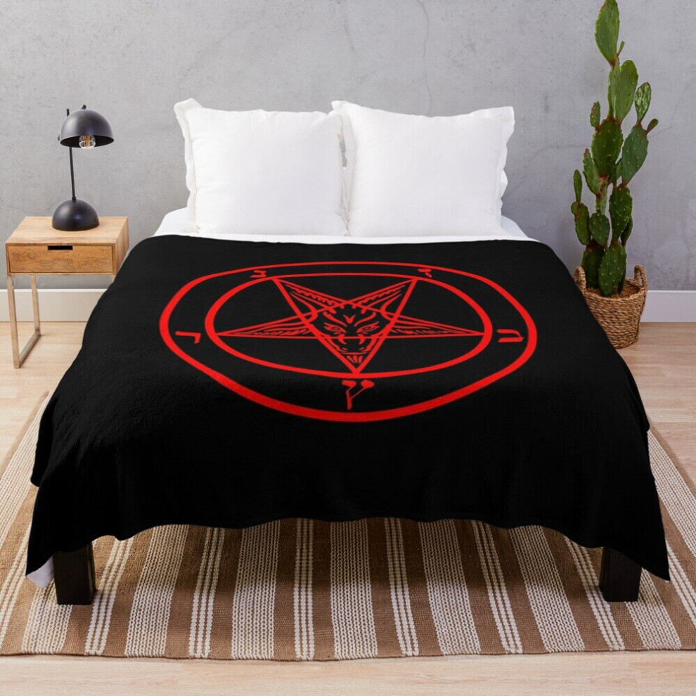 Fleece Throw Blanket Inverted Pentagram with Baphomet Goat for Sofa Couch Kids 60 x 50 Inches