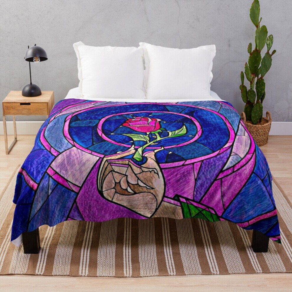 Fleece Throw Blanket rose beauty and the beast for Sofa Couch Kids 60 x 50 Inches