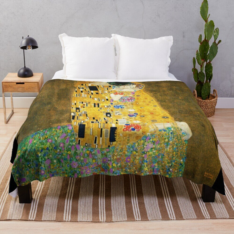 Fleece Throw Blanket Gustav Klimt The Kiss for Sofa Couch Kids 60 x 50 Inches