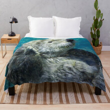 Famgem Sea Otter Fleece Throw Blanket - Ultra-Soft Blue Flannel 60x50 in for Sofa & Kids - ObFG-RedBSBlat1-1183047463.8048