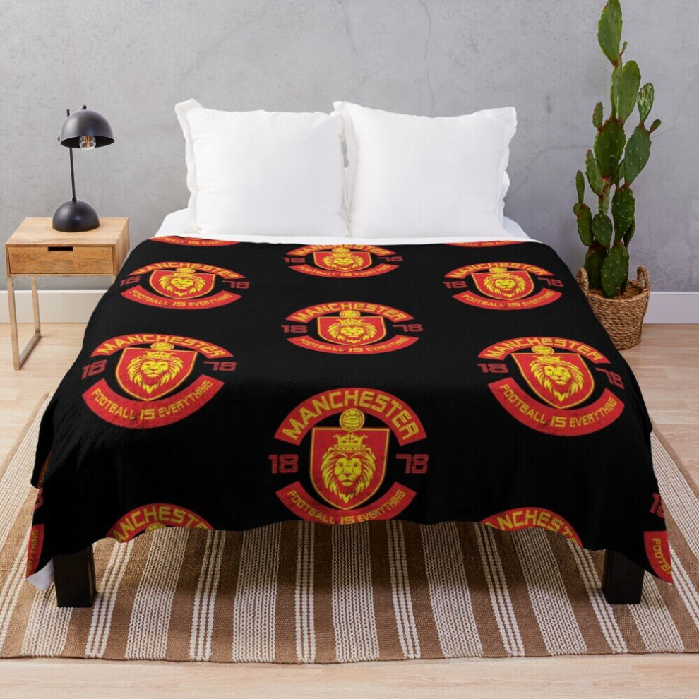 Fleece Throw Blanket Football Is Everything - Manchester Squad Retro for Sofa Couch Kids 60 x 50 Inches