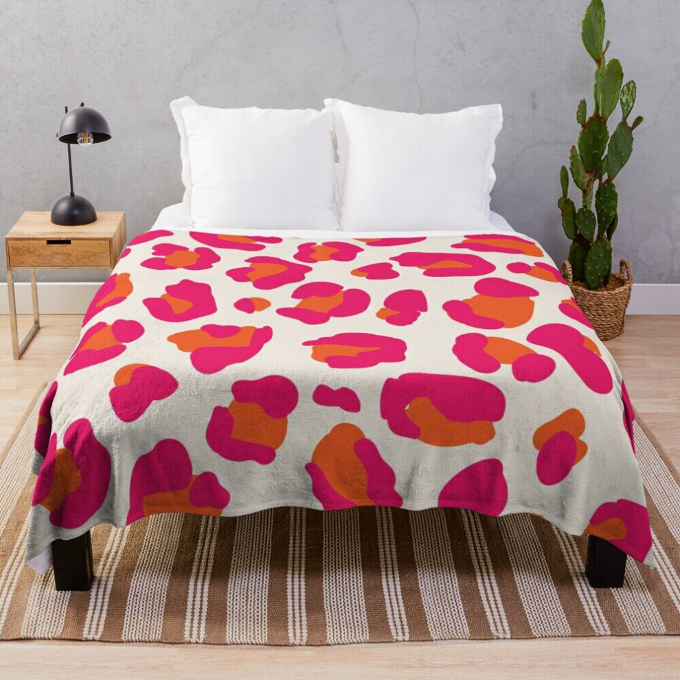 Fleece Throw Blanket Hot Pink and Orange Leopard Print for Sofa Couch Kids 60 x 50 Inches