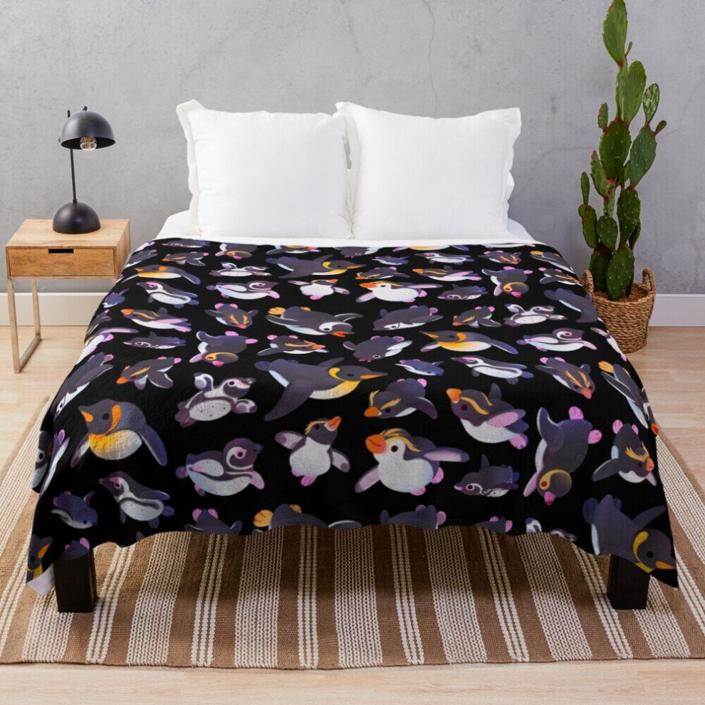 Fleece Throw Blanket Penguin day - Name/dark for Sofa Couch Kids 60 x 50 Inches