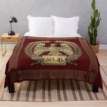 Fleece Throw Blanket Roman Empire - Gold Imperial Eagle over Red Velvet for Sofa Couch Kids 60 x 50 Inches