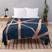 Fleece Throw Blanket Navy Rose Gold Luxe for Sofa Couch Kids 60 x 50 Inches