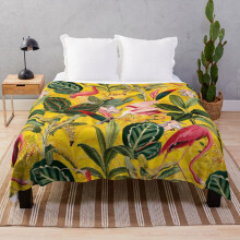 Fleece Throw Blanket Vintage Yellow Tropical Bird Jungle Garden for Sofa Couch Kids 60 x 50 Inches