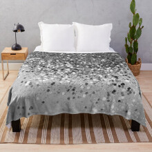 Fleece Throw Blanket Soft Silver Gray Glitter #1 (Faux Glitter - Photography) #shiny #decor #art for Sofa Couch Kids 60 x 50 Inches