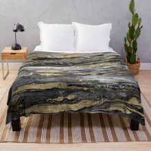Fleece Throw Blanket Stylish gold abstract marbleized paint for Sofa Couch Kids 60 x 50 Inches