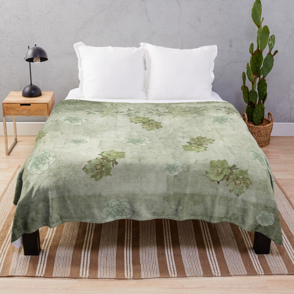 Fleece Throw Blanket Sage Green Wallflowers for Sofa Couch Kids 60 x 50 Inches