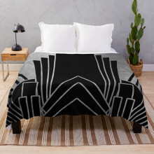 Fleece Throw Blanket Silver art deco design for Sofa Couch Kids 60 x 50 Inches