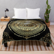 Fleece Throw Blanket Ornate Baroque Gold and Black Greek Key for Sofa Couch Kids 60 x 50 Inches