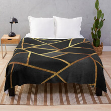 Fleece Throw Blanket Black Gold Stone Geometric for Sofa Couch Kids 60 x 50 Inches