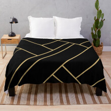 Fleece Throw Blanket Black Gold Stone Geometric for Sofa Couch Kids 60 x 50 Inches
