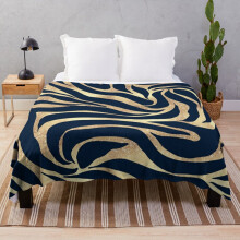 Fleece Throw Blanket Elegant Navy Blue Gold Zebra Print for Sofa Couch Kids 60 x 50 Inches