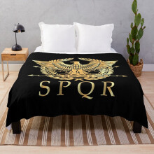 Fleece Throw Blanket SPQR- Roman Empire Standard Eagle Emblem Vintage Gold Shield for Sofa Couch Kids 60 x 50 Inches