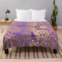 Fleece Throw Blanket Purple and Gold Mandala Pattern for Sofa Couch Kids 60 x 50 Inches