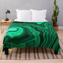 Fleece Throw Blanket Malachite Green Faux Marble with Gold Veins III for Sofa Couch Kids 60 x 50 Inches