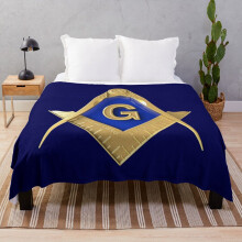 Fleece Throw Blanket Freemason Gold Square Compass Blue Masonic for Sofa Couch Kids 60 x 50 Inches