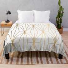 Fleece Throw Blanket Gold Geometric Pattern Illustration for Sofa Couch Kids 60 x 50 Inches