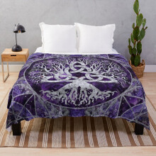 Fleece Throw Blanket Tree of life with Triquetra Amethyst and silver for Sofa Couch Kids 60 x 50 Inches