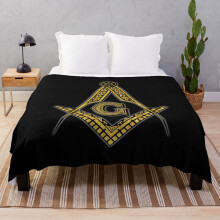 Fleece Throw Blanket Freemason (Black Gold) for Sofa Couch Kids 60 x 50 Inches