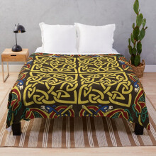 Fleece Throw Blanket Gold Knotwork Squares and Hounds Border for Sofa Couch Kids 60 x 50 Inches