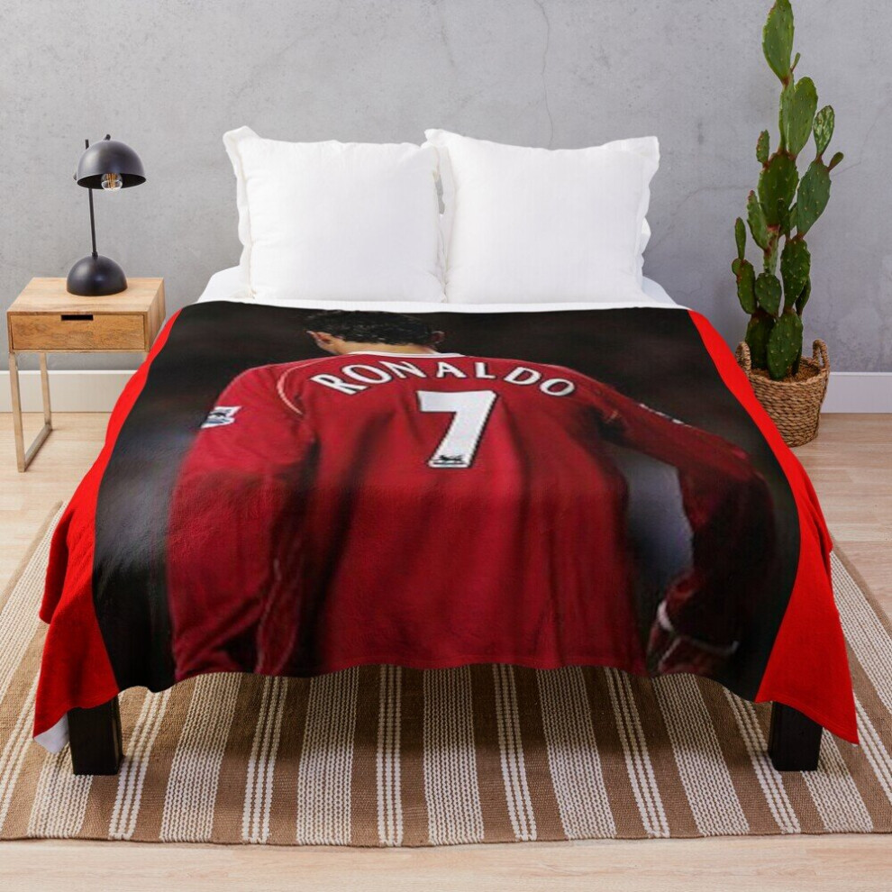 Fleece Throw Blanket Cristiano Ronaldo Manchester United #3 for Sofa Couch Kids 60 x 50 Inches
