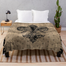 Fleece Throw Blanket Fleur-de-lis - Black and Gold for Sofa Couch Kids 60 x 50 Inches
