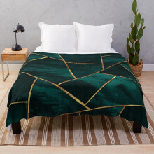 Fleece Throw Blanket Dark Teal Ink Copper Gold Geometric Glam #1 #geo #decor #art for Sofa Couch Kids 60 x 50 Inches