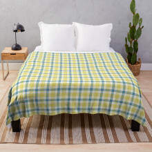 Fleece Throw Blanket McGrath Tartan Blue and Yellow Irish Plaid for Sofa Couch Kids 60 x 50 Inches
